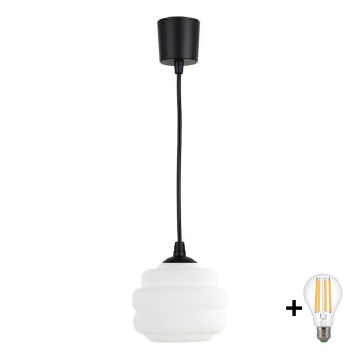 Brilagi - LED luster na lanku RETRO GLASS 1xE27/60W/230V pr. 20 cm čierna/biela