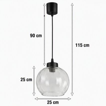 Brilagi - LED luster na lanku RETRO GLASS 1xE27/60W/230V pr. 25 cm čierna/číra