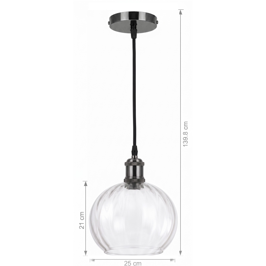 BRILAGI - LED Luster na lanku RETRO GLASS 1xE27/60W/230V pr. 25 cm čierna/číra