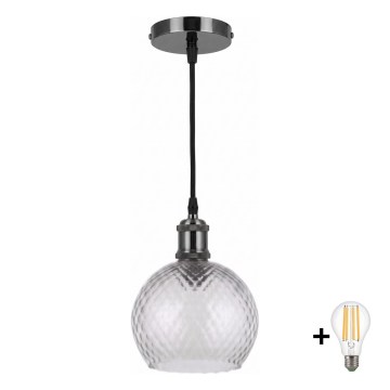 BRILAGI - LED Luster na lanku RETRO GLASS 1xE27/60W/230V pr. 25 cm čierna/dymová sivá