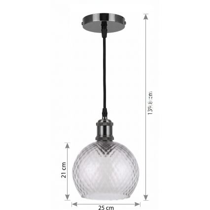 BRILAGI - LED Luster na lanku RETRO GLASS 1xE27/60W/230V pr. 25 cm čierna/dymová sivá