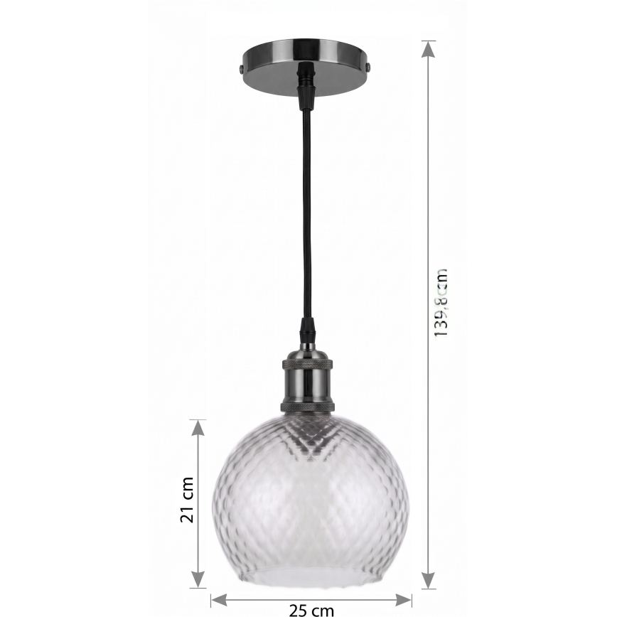 BRILAGI - LED Luster na lanku RETRO GLASS 1xE27/60W/230V pr. 25 cm čierna/dymová sivá
