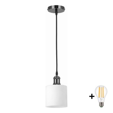 BRILAGI - LED Luster na lanku RETRO GLASS 1xE27/60W/230V priemer 10 cm čierna/biela