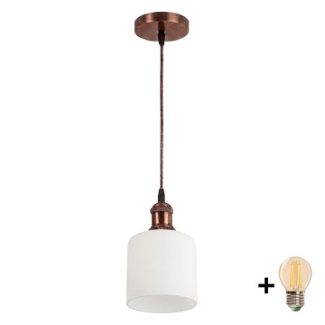 Brilagi - LED luster na lanku RETRO GLASS 1xE27/60W/230V priemer 13 cm medená/biela