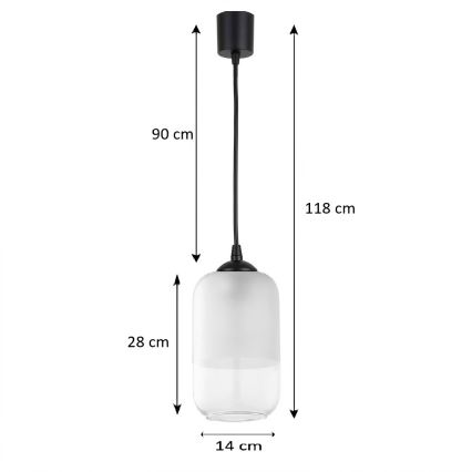 BRILAGI - LED luster na lanku RETRO GLASS 1xE27/60W/230V, priemer 14 cm, čierna/biela