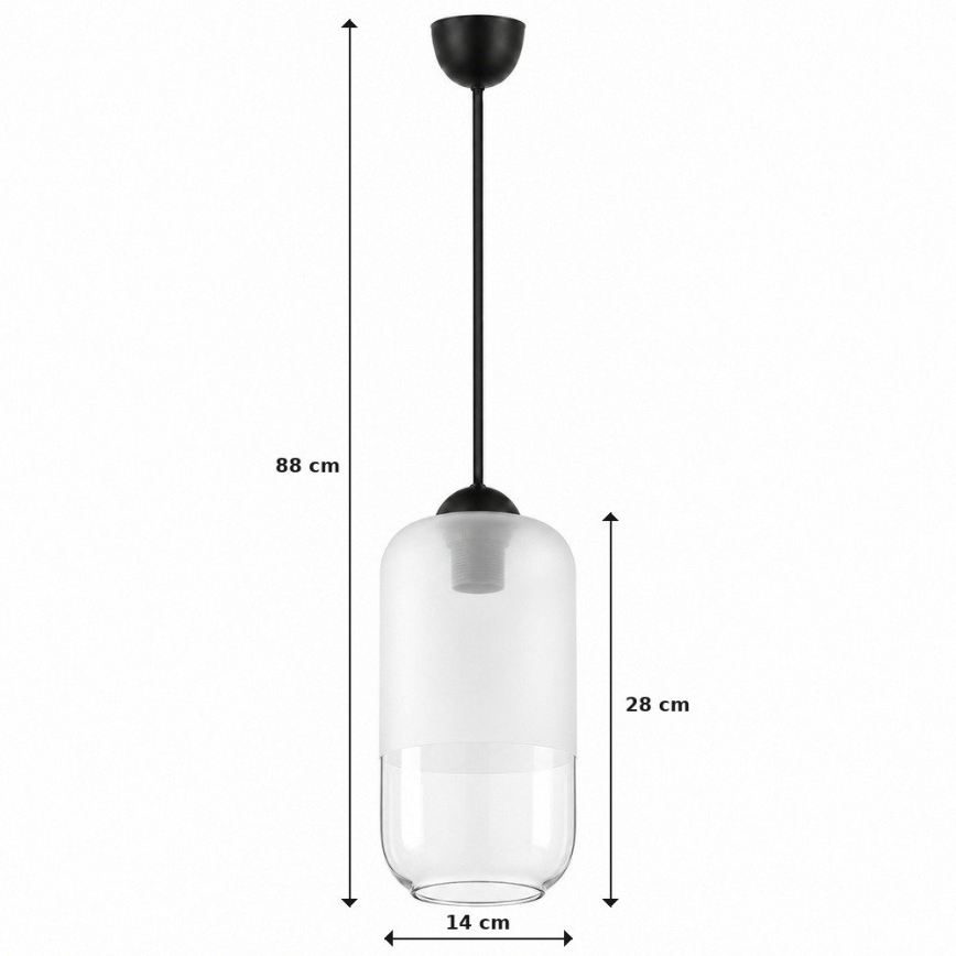 BRILAGI - LED luster na lanku RETRO GLASS 1xE27/60W/230V, priemer 14 cm, čierna/biela
