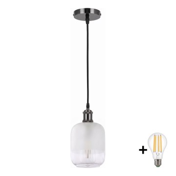 BRILAGI - LED luster na lanku RETRO GLASS 1xE27/60W/230V priemer 14 cm čierna/biela