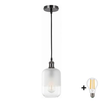 BRILAGI - LED Luster na lanku RETRO GLASS 1xE27/60W/230V priemer 14 cm čierna/biela