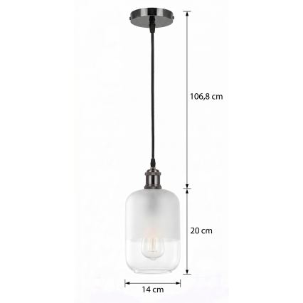 BRILAGI - LED Luster na lanku RETRO GLASS 1xE27/60W/230V priemer 14 cm čierna/biela