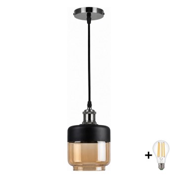 BRILAGI - LED luster na lanku RETRO GLASS 1xE27/60W/230V priemer 14 cm čierna/dymová béžová