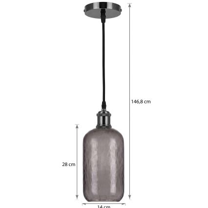 BRILAGI - LED luster na lanku RETRO GLASS 1xE27/60W/230V pr. 14 cm čierna/dymovo-sivá