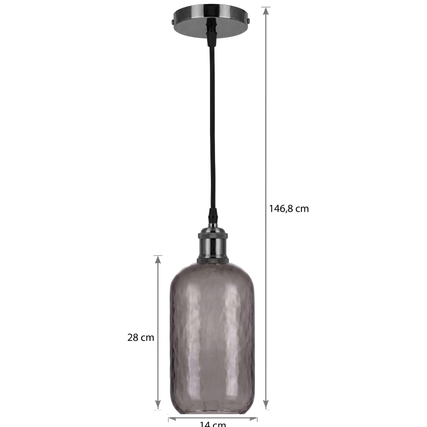BRILAGI - LED luster na lanku RETRO GLASS 1xE27/60W/230V pr. 14 cm čierna/dymovo-sivá