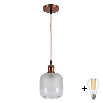 Brilagi - LED luster na lanku RETRO GLASS 1xE27/60W/230V priemer 14 cm medená/biela