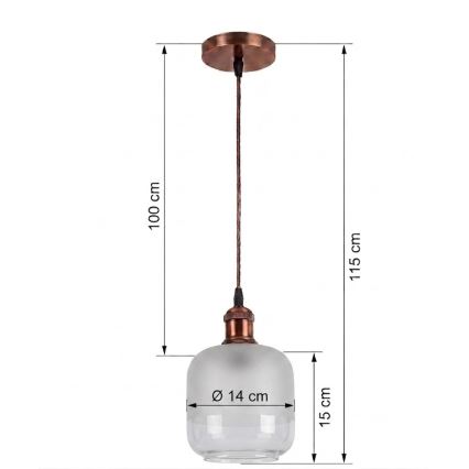 Brilagi - LED luster na lanku RETRO GLASS 1xE27/60W/230V priemer 14 cm medená/biela