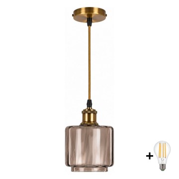 BRILAGI - LED Luster na lanku RETRO GLASS 1xE27/60W/230V priemer 15 cm zlatá/dymovo-béžová