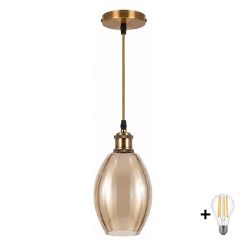 BRILAGI - LED luster na lanku RETRO GLASS 1xE27/60W/230V priemer 17 cm zlatá/dymová béžová