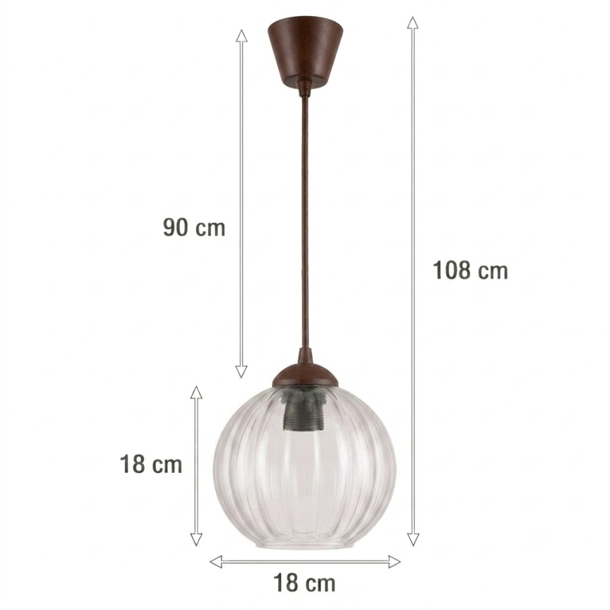 BRILAGI - LED luster na lanku RETRO GLASS 1xE27/60W/230V, priemer 18 cm, hnedá/priehľadná