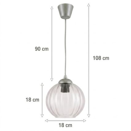 Brilagi - LED luster na lanku RETRO GLASS 1xE27/60W/230V priemer 18 cm strieborná/priehľadná