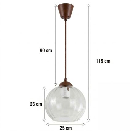 Brilagi - LED luster na lanku RETRO GLASS 1xE27/60W/230V priemer 25 cm hnedá/číra