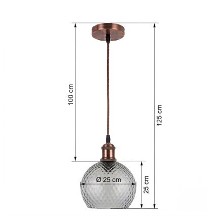 BRILAGI - LED závesný luster na lanku RETRO GLASS 1xE27/60W/230V pr. 25 cm medená/dymovo-šedá