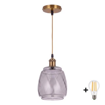 BRILAGI - LED luster na lanku RETRO GLASS 1xE27/60W/230V priemer 26 cm zlatá/dymová sivá
