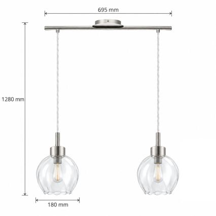 BRILAGI - LED luster na lanku RETRO GLASS 2xE27/60W/230V matný chróm/číre sklo