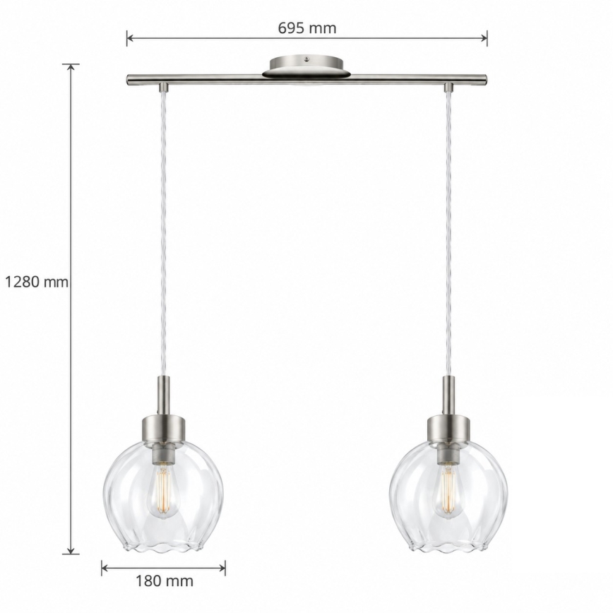 BRILAGI - LED luster na lanku RETRO GLASS 2xE27/60W/230V matný chróm/číre sklo