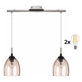 BRILAGI - LED luster na lanku RETRO GLASS 2xE27/60W/230V matný chróm/dymová béžová