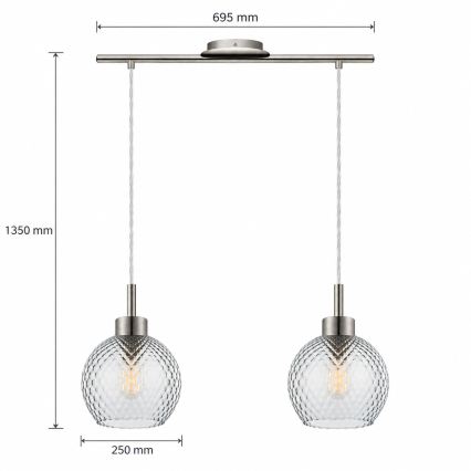 BRILAGI - LED luster na lanku RETRO GLASS 2xE27/60W/230V matný chróm/dymová sivá