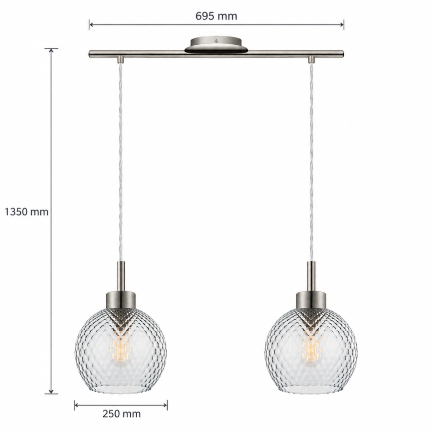 BRILAGI - LED luster na lanku RETRO GLASS 2xE27/60W/230V matný chróm/dymová sivá