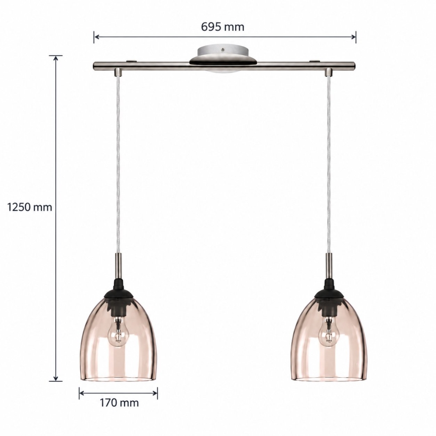 BRILAGI - LED luster na lanku RETRO GLASS 2xE27/60W/230V matný chróm/dymová béžová