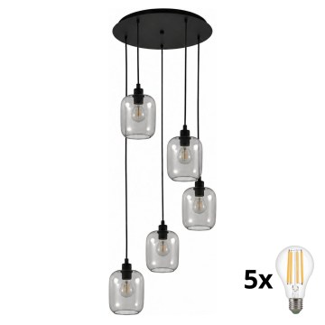 BRILAGI - LED Luster na lanku RETRO GLASS 5xE27/60W/230V čierna/dymová sivá