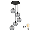 BRILAGI - LED luster na lanku RETRO GLASS 5xE27/60W/230V čierna/dymová sivá