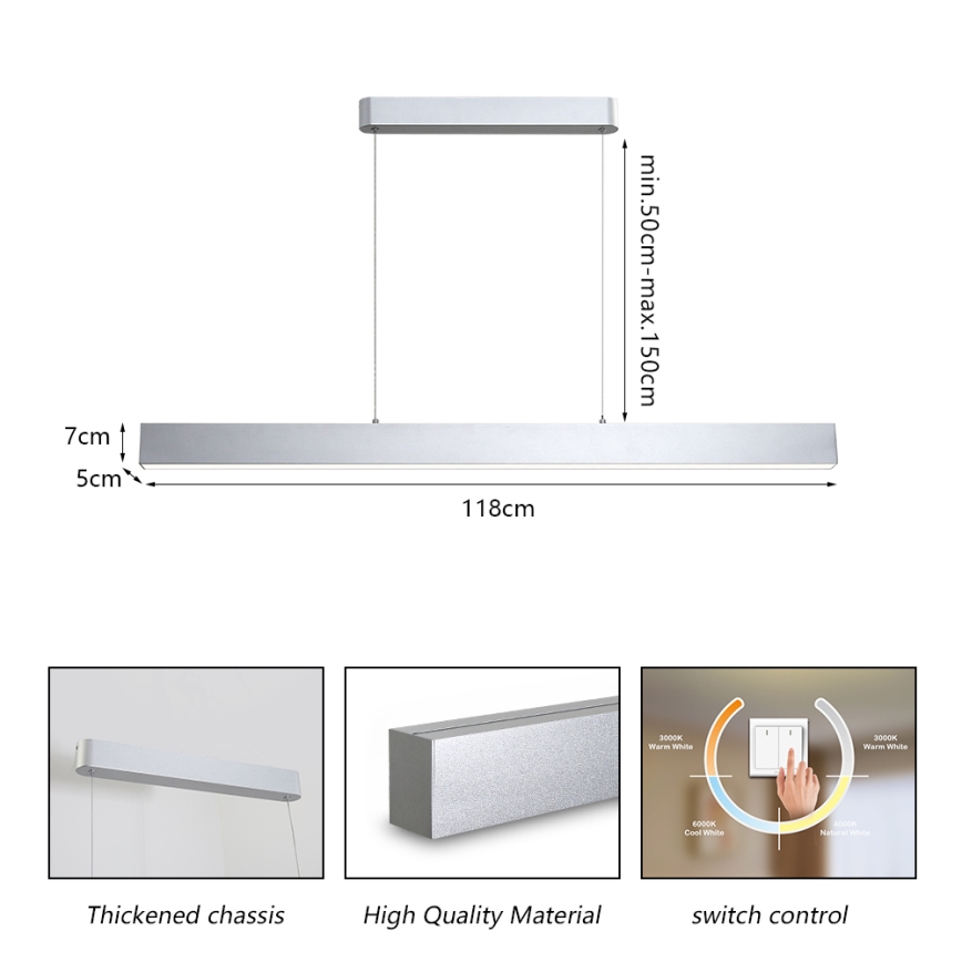 Brilagi - LED Luster na lanku SLEEKLINE LED/40W/230V 3000/4500/6000K strieborná