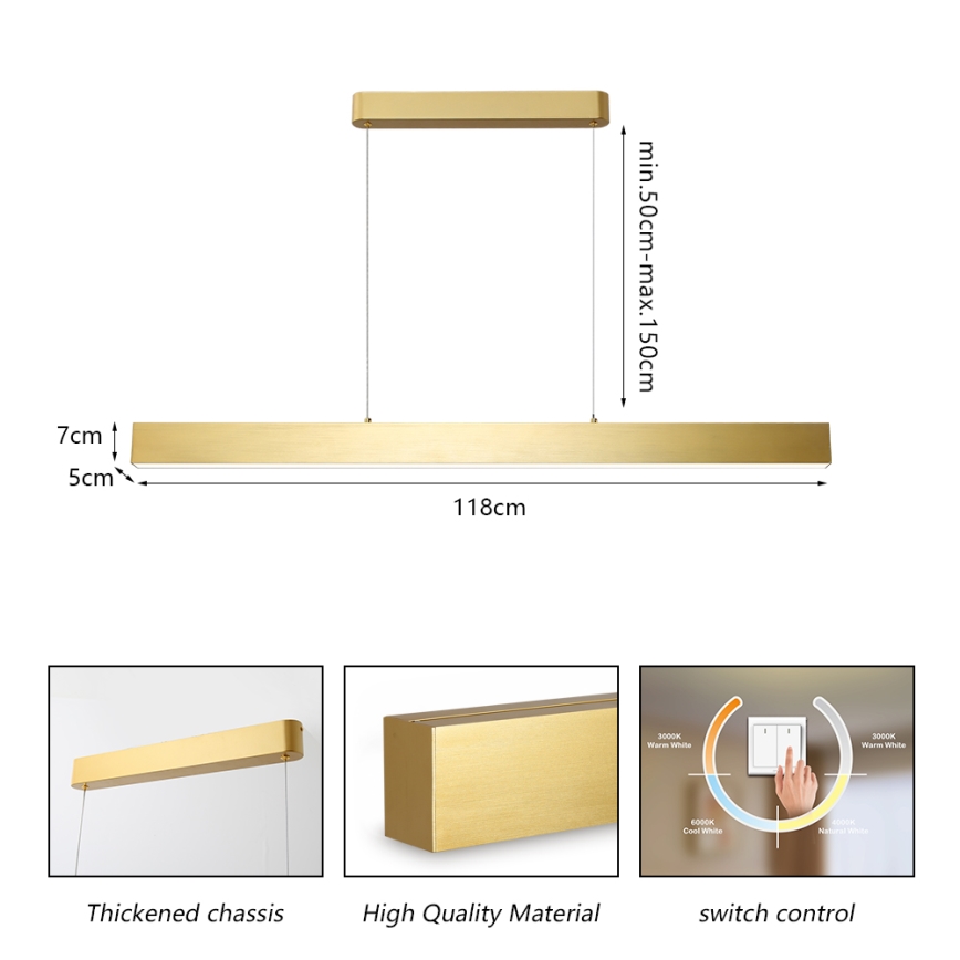 Brilagi - LED Luster na lanku SLEEKLINE LED/40W/230V 3000/4500/6000K zlatá