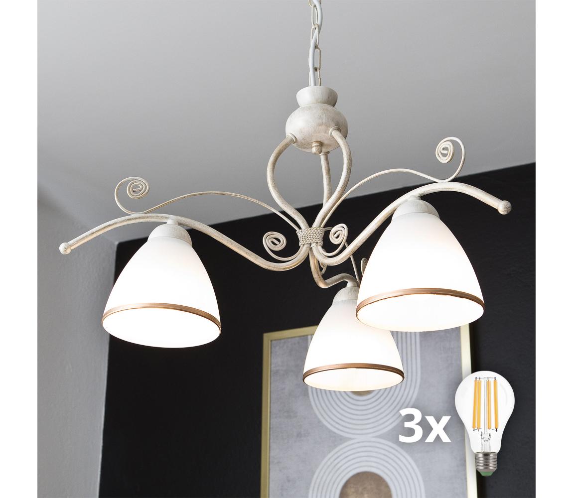 Brilagi - LED luster na reťazi ANTICO 3xE27/60W/230V 3000K biela patina 8590828036821