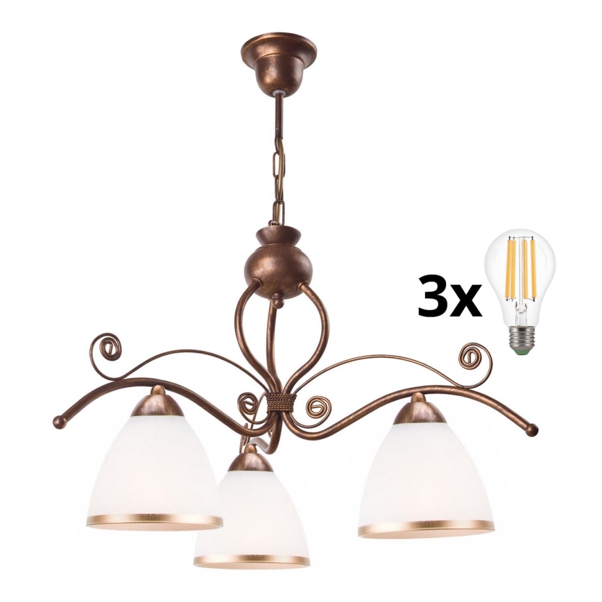 Brilagi - LED Luster na reťazi ANTICO 3xE27/60W/230V bronz patina