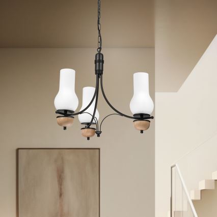 Brilagi - LED luster na reťazi COTTAGE 3xE14/40W/230V dub/čierna/biela
