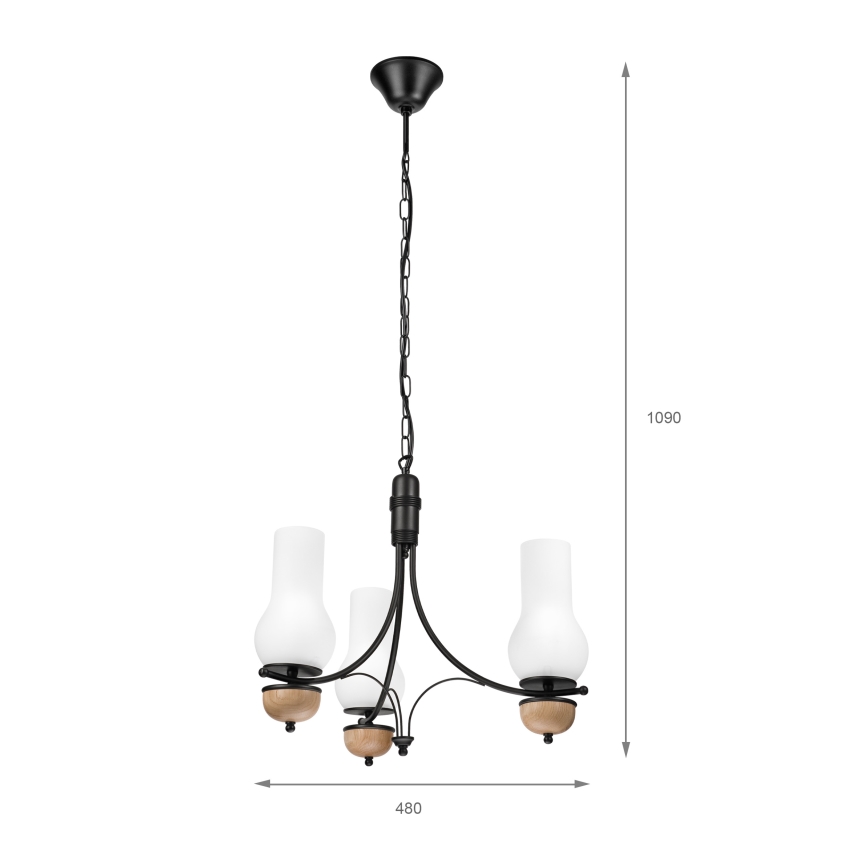 Brilagi - LED luster na reťazi COTTAGE 3xE14/40W/230V dub/čierna/biela