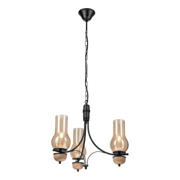 Brilagi - LED luster na reťazi COTTAGE 3xE14/40W/230V dub/čierna/dymová béžová