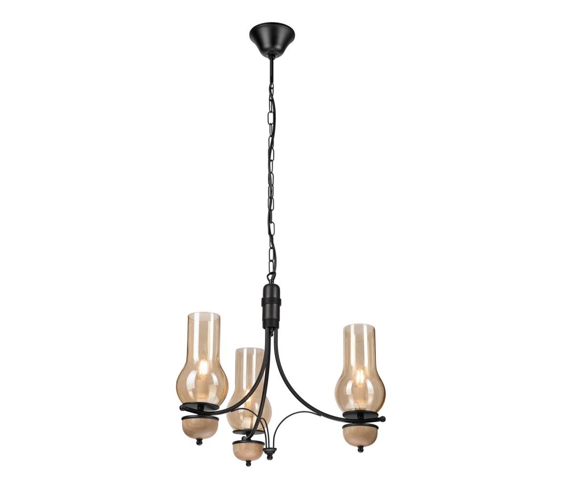 Brilagi - LED luster na reťazi COTTAGE 3xE14/40W/230V dub/čierna/dymová béžová BG1520+3xBG2273