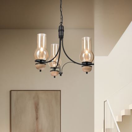 Brilagi - LED luster na reťazi COTTAGE 3xE14/40W/230V dub/čierna/dymová béžová
