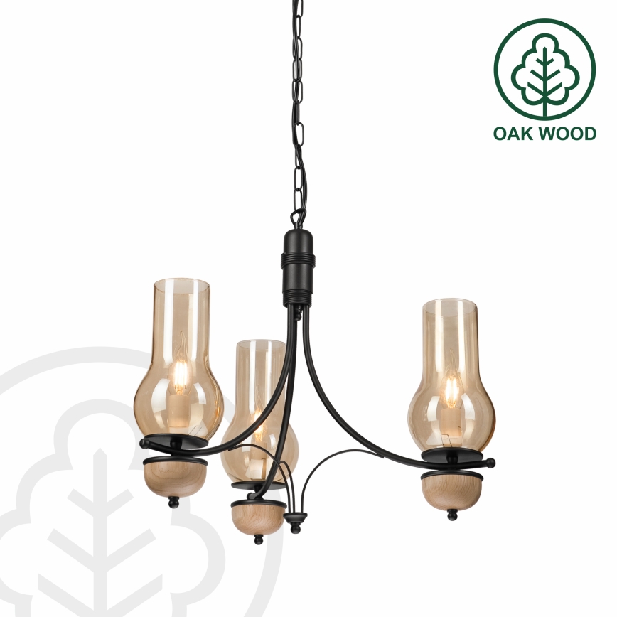 Brilagi - LED luster na reťazi COTTAGE 3xE14/40W/230V dub/čierna/dymová béžová