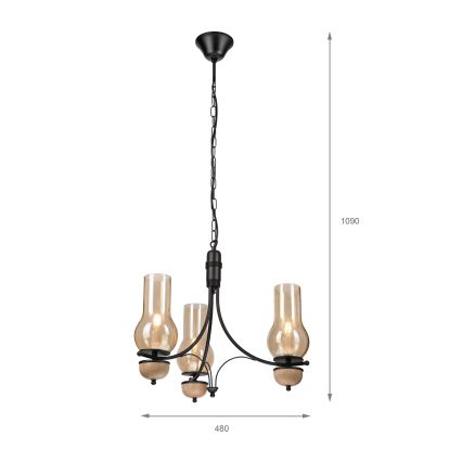 Brilagi - LED luster na reťazi COTTAGE 3xE14/40W/230V dub/čierna/dymová béžová