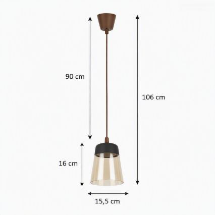 Brilagi - LED luster na lanku RETRO GLASS 1xE27/60W/230V priemer 15,5 cm hnedá/dymová béžová/čierna