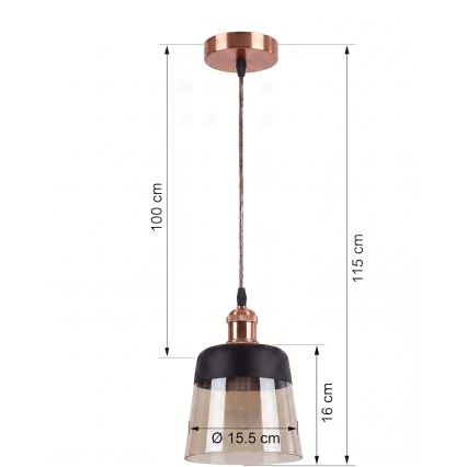 Brilagi - LED luster na lanku RETRO GLASS 1xE27/60W/230V pr. 15,5 cm medená/dymiavá béžová/čierna