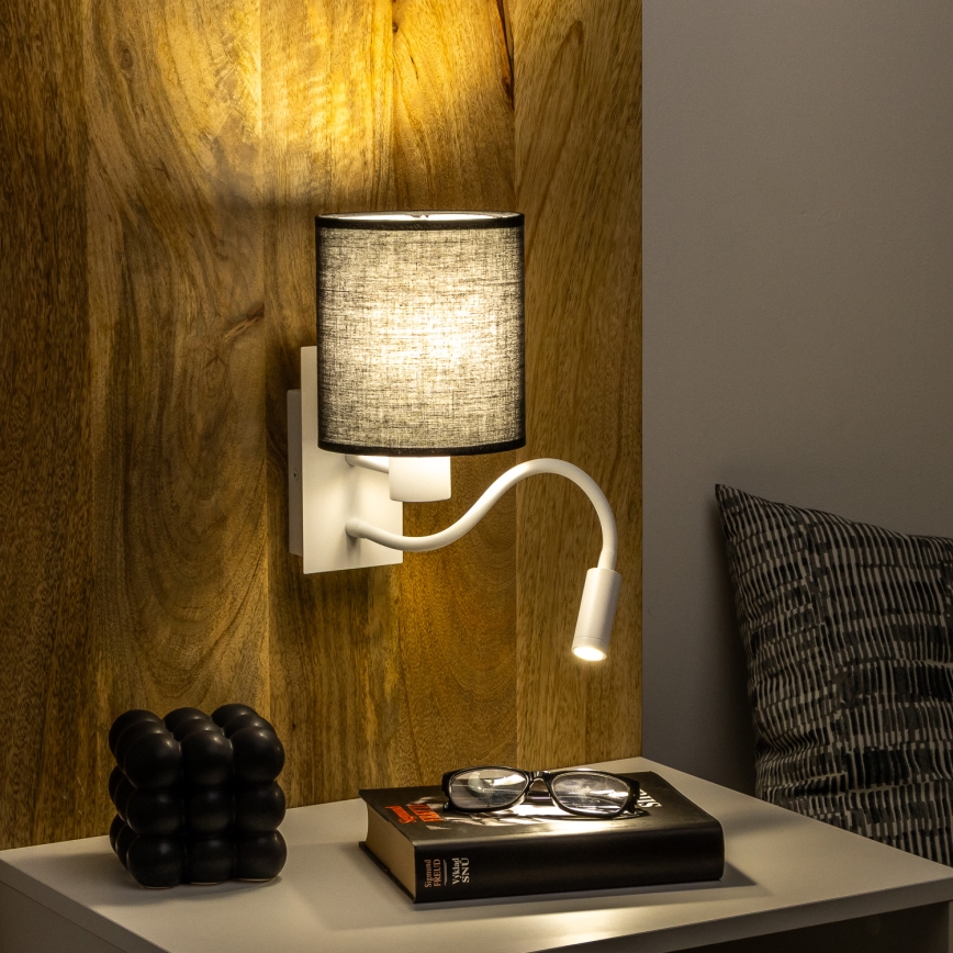 Brilagi - LED Flexibilná nástenná lampa NUBILA 1xE27/25W/230V + LED/3W biela/čierna
