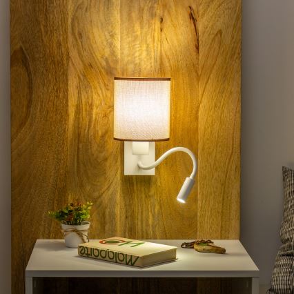 Brilagi - LED Flexibilná nástenná lampa NUBILA 1xE27/25W/230V + LED/3W biela/hnedá