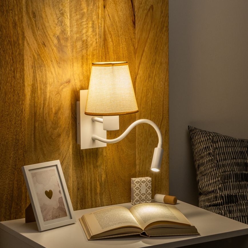 Brilagi - LED Flexibilná nástenná lampa NUBILA 1xE27/25W/230V + LED/3W biela/svetlohnedá