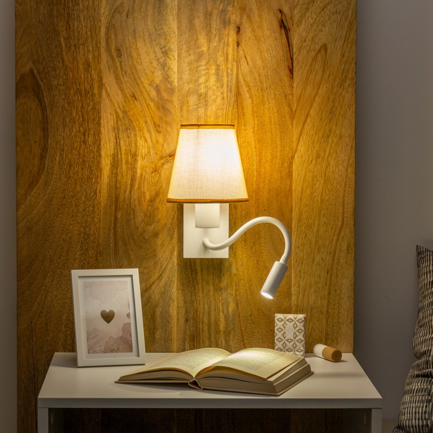 Brilagi - LED Flexibilná nástenná lampa NUBILA 1xE27/25W/230V + LED/3W biela/svetlohnedá